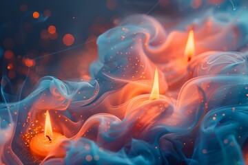 Poster - a group of lit candles in blue smoke. 