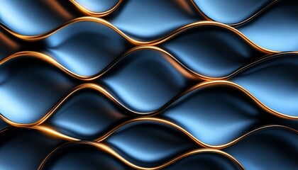 Abstract Blue and Gold Wavy Pattern with Metallic Texture