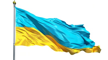 The flag of Ukraine is waving in the wind.