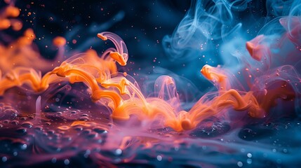 Wall Mural - A vibrant spray of orange and blue liquid bursts into the air.