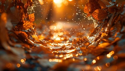 Poster - Autumn leaves gently descend into a hole in the ground.