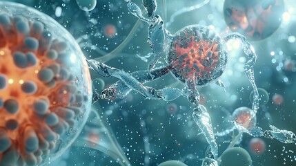Aufkleber - visually striking imaginative artistic depiction of a microscopic world, showcasing complex cellular