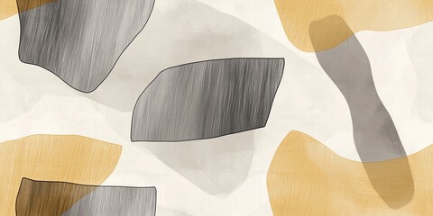 Abstract art with grey, brown and beige shapes.