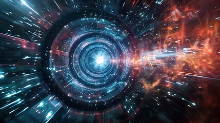 Wall Mural - hyperspace tunnel with colorful lights and streaks depicting the speed of travel through the cosmos.