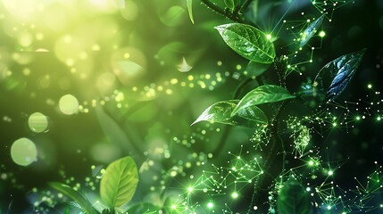 Wall Mural - green plant with a digital network superimposed over it, representing the interconnectedness of natu