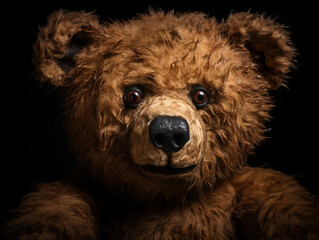 Wall Mural - Close up of a brown teddy bear with black eyes