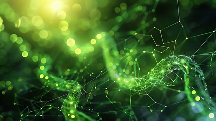 Fototapete - Abstract green network with a glowing effect, symbolizing digital communication and connection.