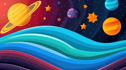 Sticker - Explore stunning flat illustrations of outer space, showcasing colorful celestial wonders and rich textures. A visual feast awaits