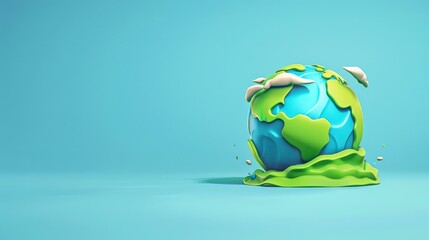 Canvas Print - Explore a vibrant globe wrapped in lush green, showcasing a modern flat cartoon style with depth and vivid textures.