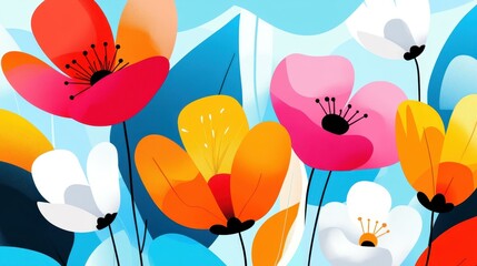 Sticker - Vibrant modern art piece showcasing bright flowers and dynamic textures, perfect for adding flair to any space.