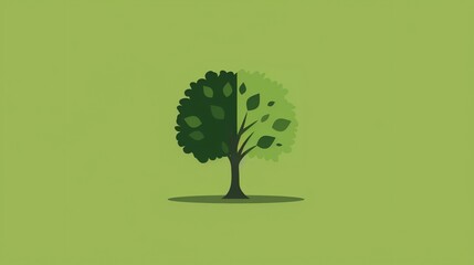 Wall Mural - A stylized green tree with a shadow on a light green background.