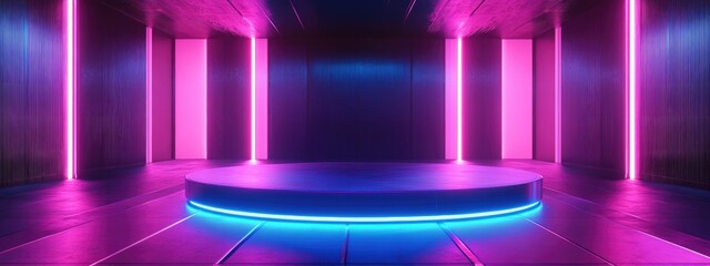 Aufkleber - 3D rendered abstract background featuring a podium stage display ideal for product showcasing with a cyberpunk aesthetic