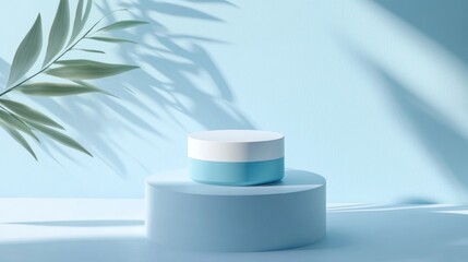 Aufkleber - 3D rendering of a minimalist product display suitable for cream cosmetics with a modern blue pastel background