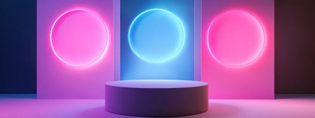 Poster - 3D rendering of a minimalistic podium or pedestal set against a vibrant pastel background Abstract concept