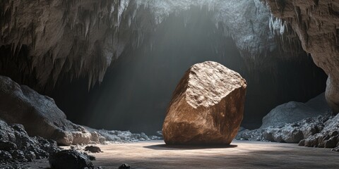 Aufkleber - 3D rendering of a brown stone situated in a cave for product showcase concept