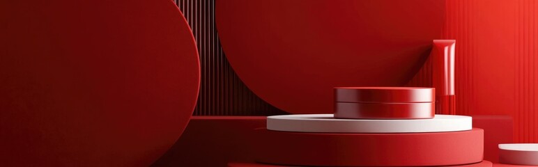 Poster - 3D rendering of a blank product display background for cosmetic creams with a contemporary red podium