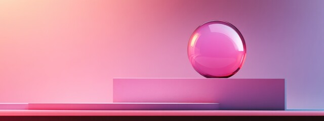 Poster - 3D render of an abstract geometric background featuring a translucent violet red round glass Modern minimalist display mockup with an unoccupied pedestal and empty podium