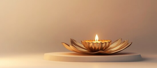 Poster - 3D rendering of a podium featuring a gold diya for a festival celebration designed for product promotion and presentation