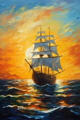 Wall Mural - Trillwave Seas Expansive Dreamscape with a Ship at Sea