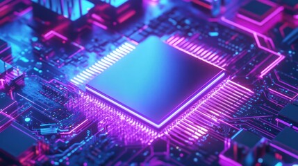 Canvas Print - Neon Processor Chip