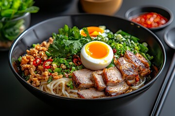 Wall Mural - A 3D Thai boat noodle dish with soft lighting, representing the unique flavors of Thai street food.