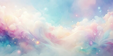 Wall Mural - Soft watercolor background with delicate shimmers of pastel tones flowing into an ethereal pattern, watercolor, pastel