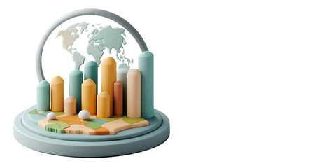 Global Growth and Progress Represented by Colorful Bar Graph and World Map