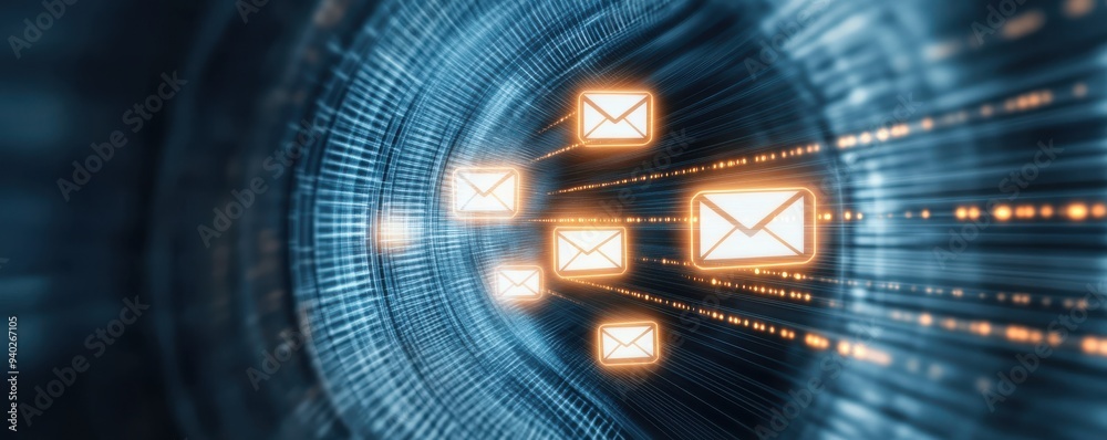 Dynamic digital email illustration showcasing fast communication and ...