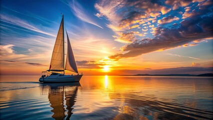 Sticker - of a graceful sailboat gliding on the water at sunset, sailboat, velero, ocean, sunset, peaceful, serene, tranquil, twilight