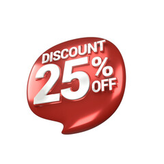 3d sales red and white discount price tag for composition 25 percent, amazing for product promotion