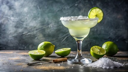 Refreshing margarita cocktail served in a clear glass with salt rim , tequila, lime, salt, cocktail, drink, alcoholic, beverage