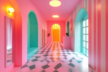 Wall Mural - The floor and walls of the room are color as the background , ai