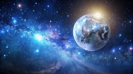 Wall Mural - Moon and stars shining brightly in a vast galaxy , celestial, night sky, astronomy, space, universe, cosmos, constellations