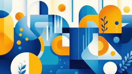 Poster - Vibrant blue abstract background featuring simple geometric shapes, perfect for modern design needs.