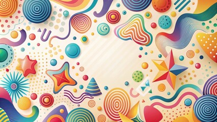 Colorful abstract shapes and lines on a light background, creating a playful and whimsical pattern , Abstract