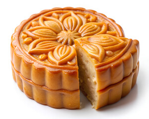 Wall Mural - Half Moon cake, Traditional Chinese for mid autumn festival food moon cake isolated on white 