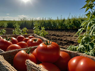 Wall Mural - Tomato field in the sunset