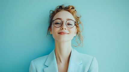 Portrait of a Smiling Woman with Glasses.