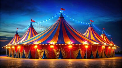 Vibrant circus tent illuminated at night , circus, night, colorful, lights, entertainment, performance, big top, striped