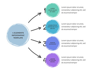 Wall Mural - Hand drawn diagram template with 4 circles and arrows, doodle infographics,, vector eps10 illustration