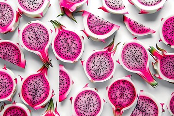 Pattern of dragon fruit isolated on white background