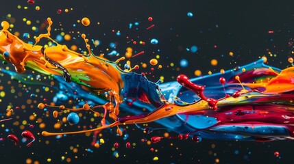 Wall Mural - vibrant colorful splattering paint with dynamic strokes and splashes on hd wallpaper, abstract artis