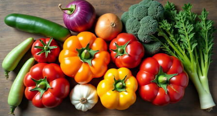 Poster - vegetables on a wooden background