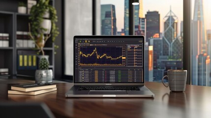 Poster - Computer screen laptop mockup featuring crypto business dashboard, ideal for financial technology and cryptocurrency presentations, with modern interface design and data analytics display