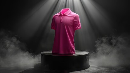 mock up front and back view of plain t-shirt product, black background with light smoke