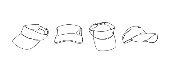 Set collection of visor, golf, tennis hat. Editable line and colored. Vector illustration.