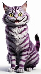 Wall Mural - Cat a purple stripes with scary wide smile isolated on white