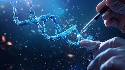 Poster - Scientist manipulating a DNA molecule with a pipette, showcasing the potential of genetic research for groundbreaking discoveries in medicine and healthcare.