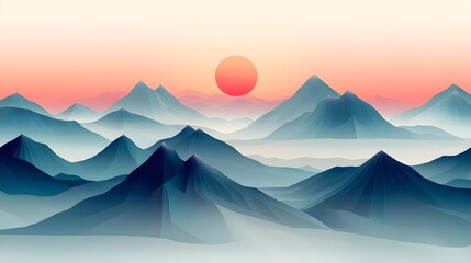 Wall Mural - Abstract Mountain Landscape Sunrise Digital Art