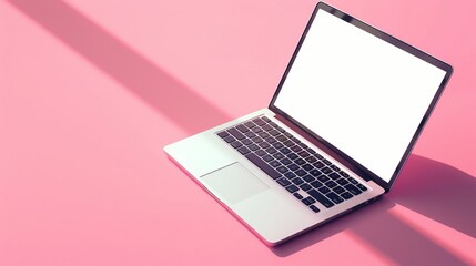 Poster - Floating laptop computer mockup with blank white screen isolated on vibrant pink background – levitating modern notebook with shadow for technology presentations, website design, and digital marketing
